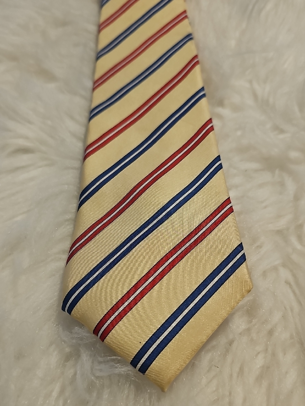 Manhattan‎ Striped Necktie Mens  Yellow Red Blue Vintage Silk Prep Accessory